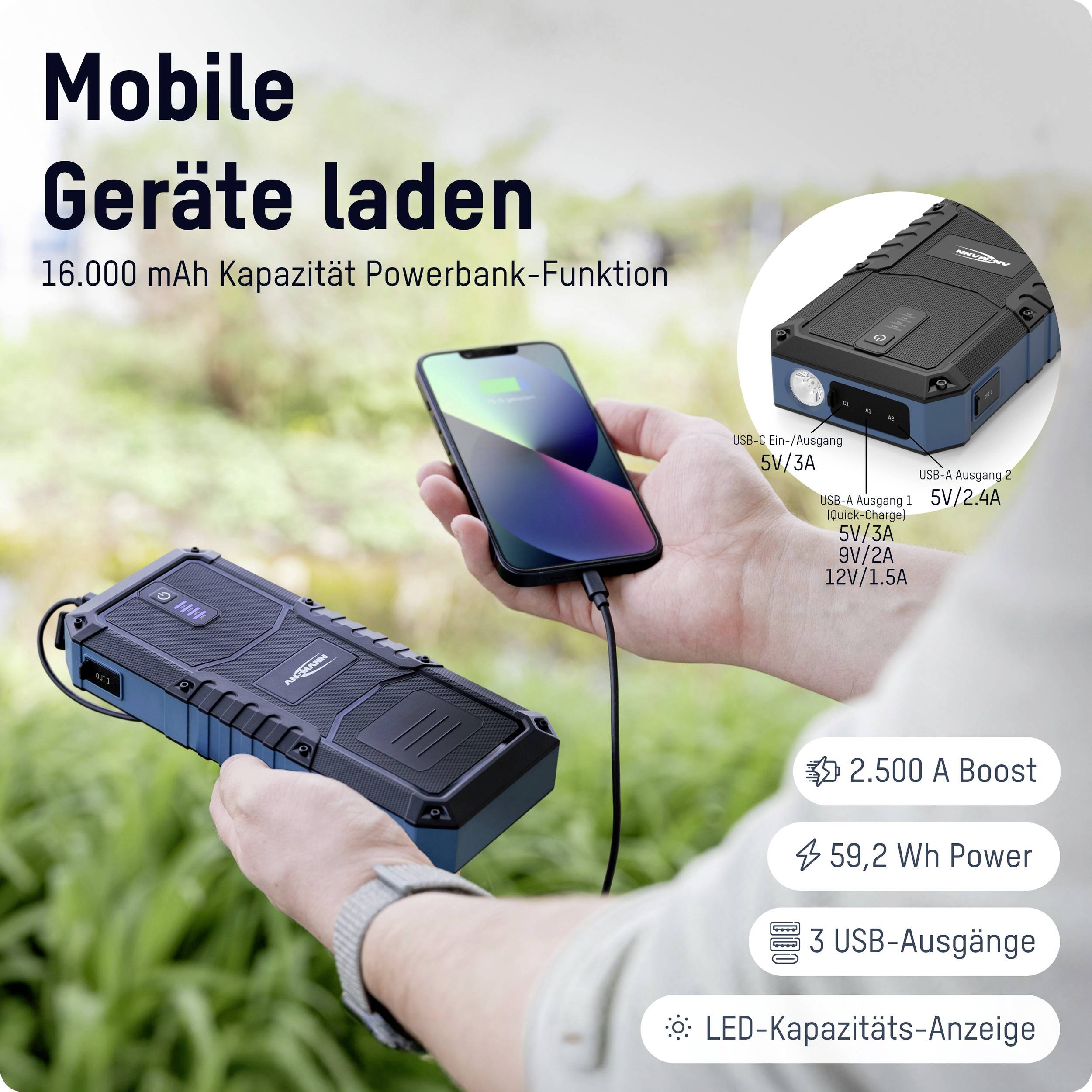 Ansmann Schnellstartsystem Jump Starter 16.0 Amper Schnellstarter 1900-0130