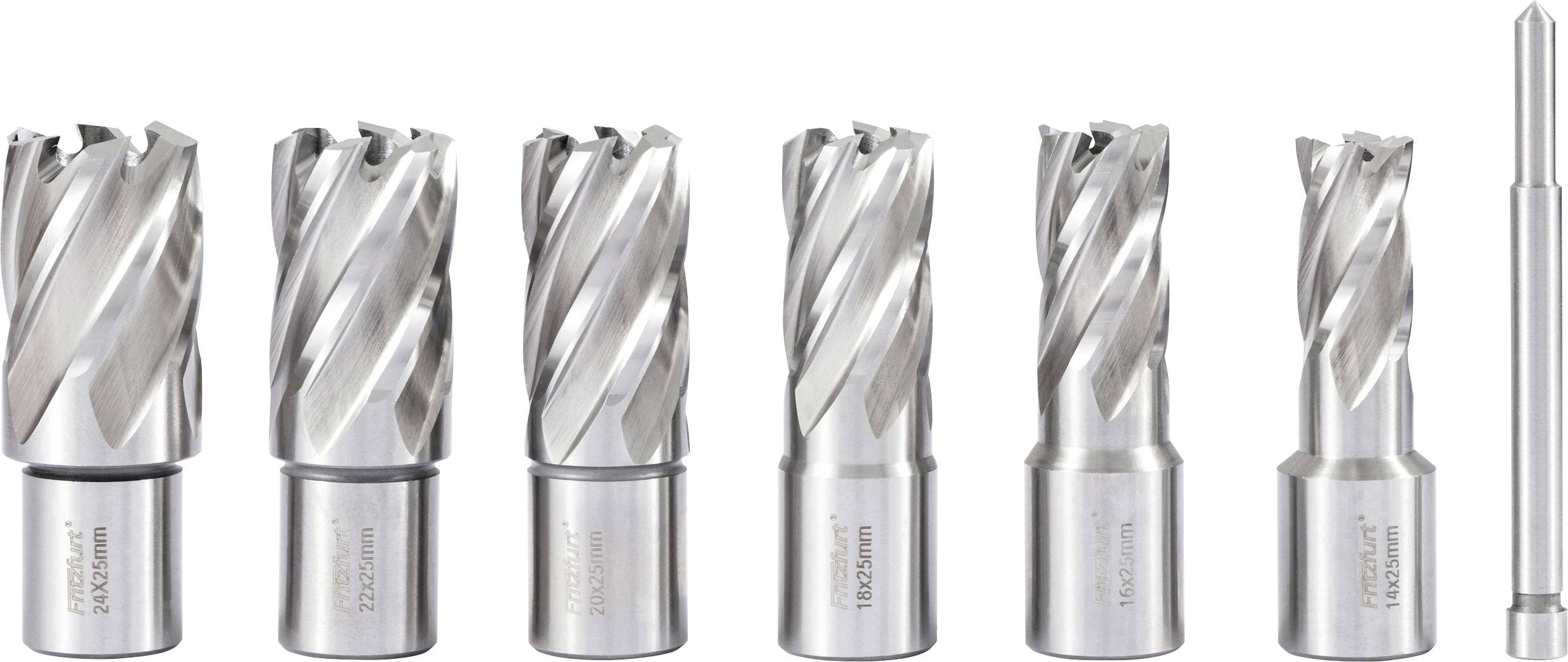 FRITZFURT 3121-1017 Kernlochbohrer-Set 7teilig 14 mm, 16 mm, 18 mm, 20 mm, 22 mm, 24mm zähhart 1 Set