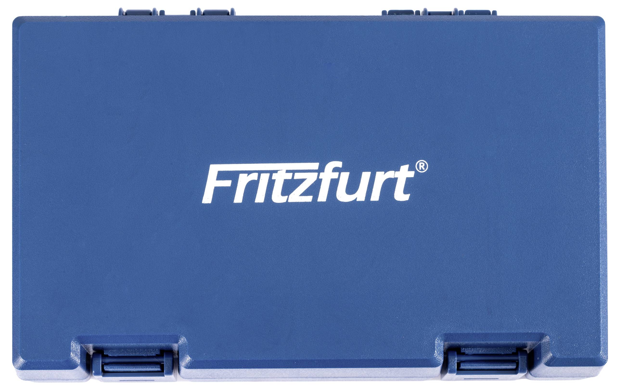 Eine blaue Schachtel mit dem Branding „Fritzfurt