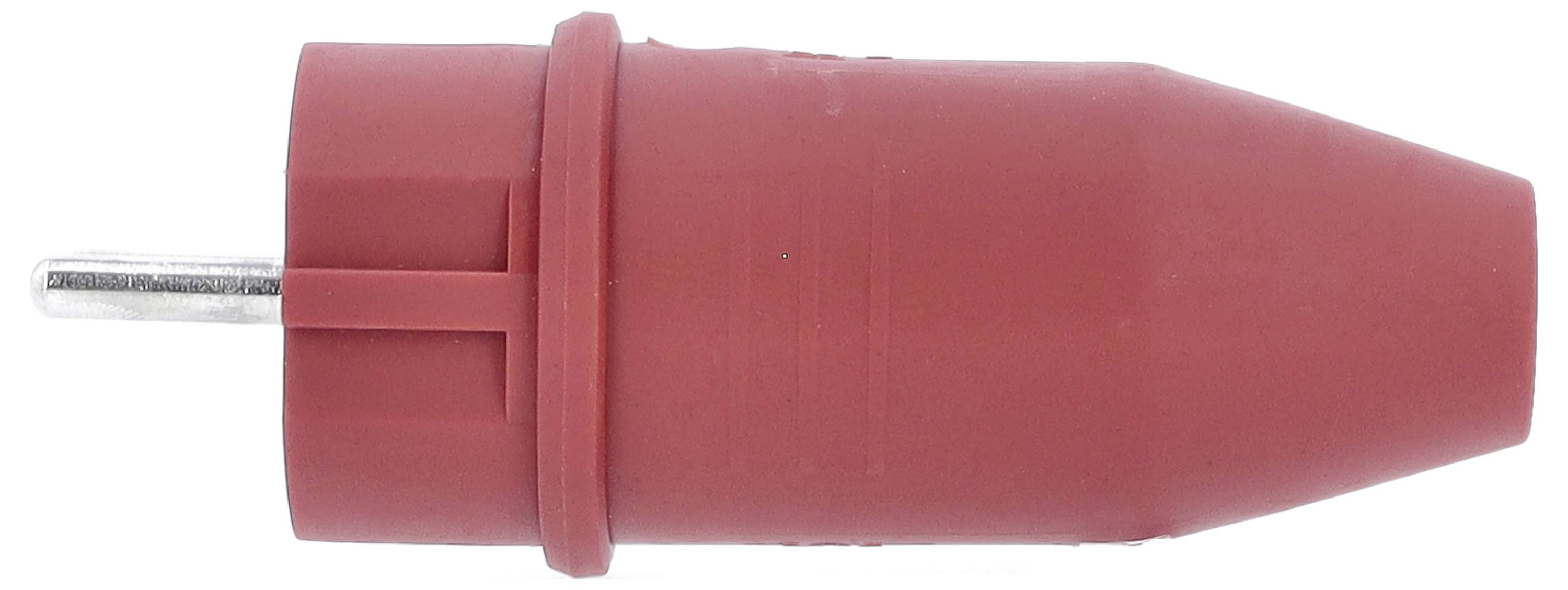 Roter Schutzkappe für ein Klinkenkabel, zylindrische Form mit geriffelter Oberfläche.