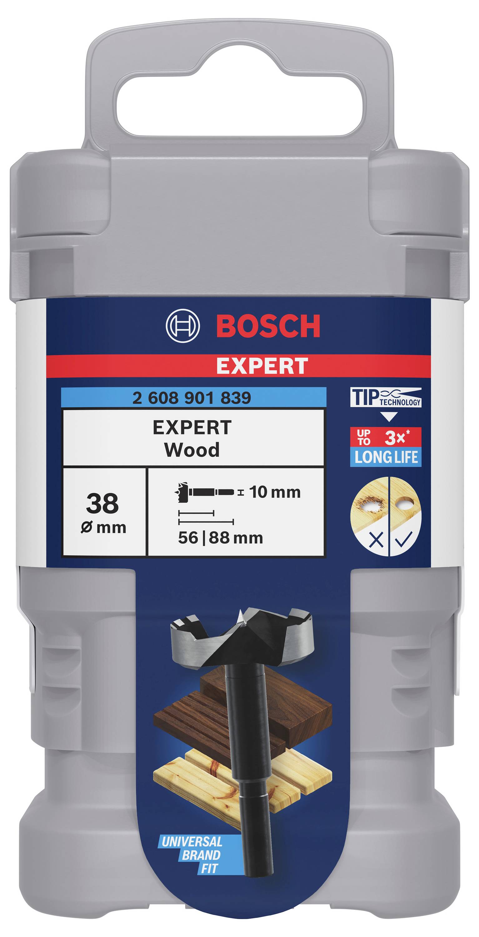 Behälter für Bosch Expert Wood Bohrer, 38 mm, geeignet für Holzarbeiten, verstärkte Lebensdauer, Universal Brand Fit.
