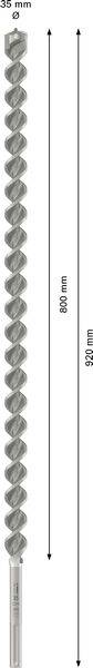 Langbohrer mit einer Gesamtlänge von 920 mm und einer Arbeitslänge von 800 mm. Geeignet für tiefes Bohren.