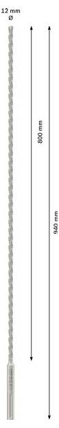 Ein langer, schmaler Stab mit einer Länge von 1002 mm und einem Durchmesser von 12 mm, gekennzeichnet durch Pfeile und Maße.