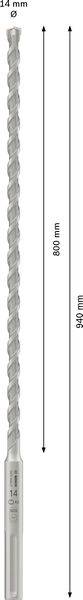 Ein langer, silberner Bohrer mit einer Gesamtlänge von 940 mm und einem Durchmesser von 12,6 mm.