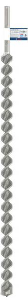 Ein langer, spiralförmiger Bohrer in silberner Farbe, geeignet für schwere Bohrarbeiten in Beton oder Mauerwerk.
