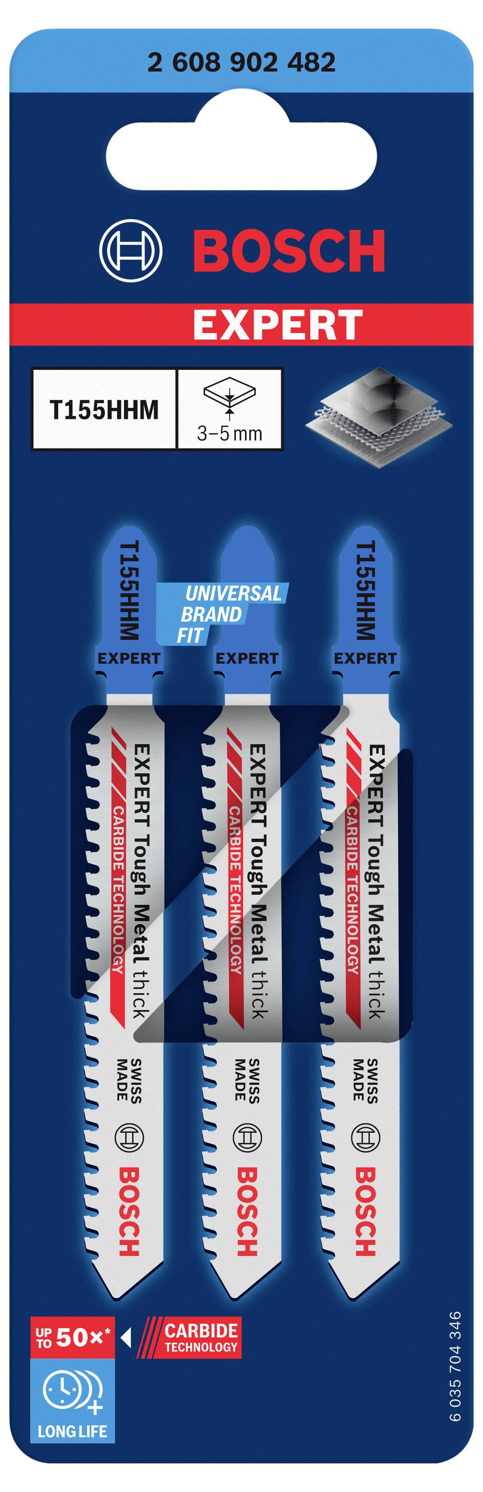 Bosch Accessories 2608902482 EXPERT Tough Metal thick T155HHM Stichsägeblatt, 3 Stk. 3St.