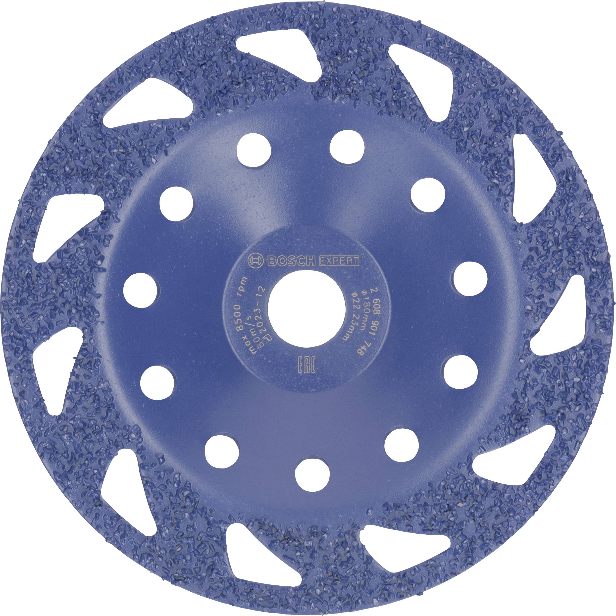 Ein blauer Scheibenschneider mit gezacktem Rand und inneren Löchern, verwendet zum Schneiden von Materialien wie Stein oder Metall.