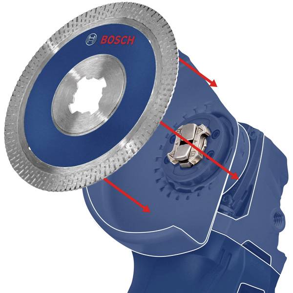 Eine blaue Kreissäge der Marke Bosch mit sichtbarem Metallsägeblatt und Griff.