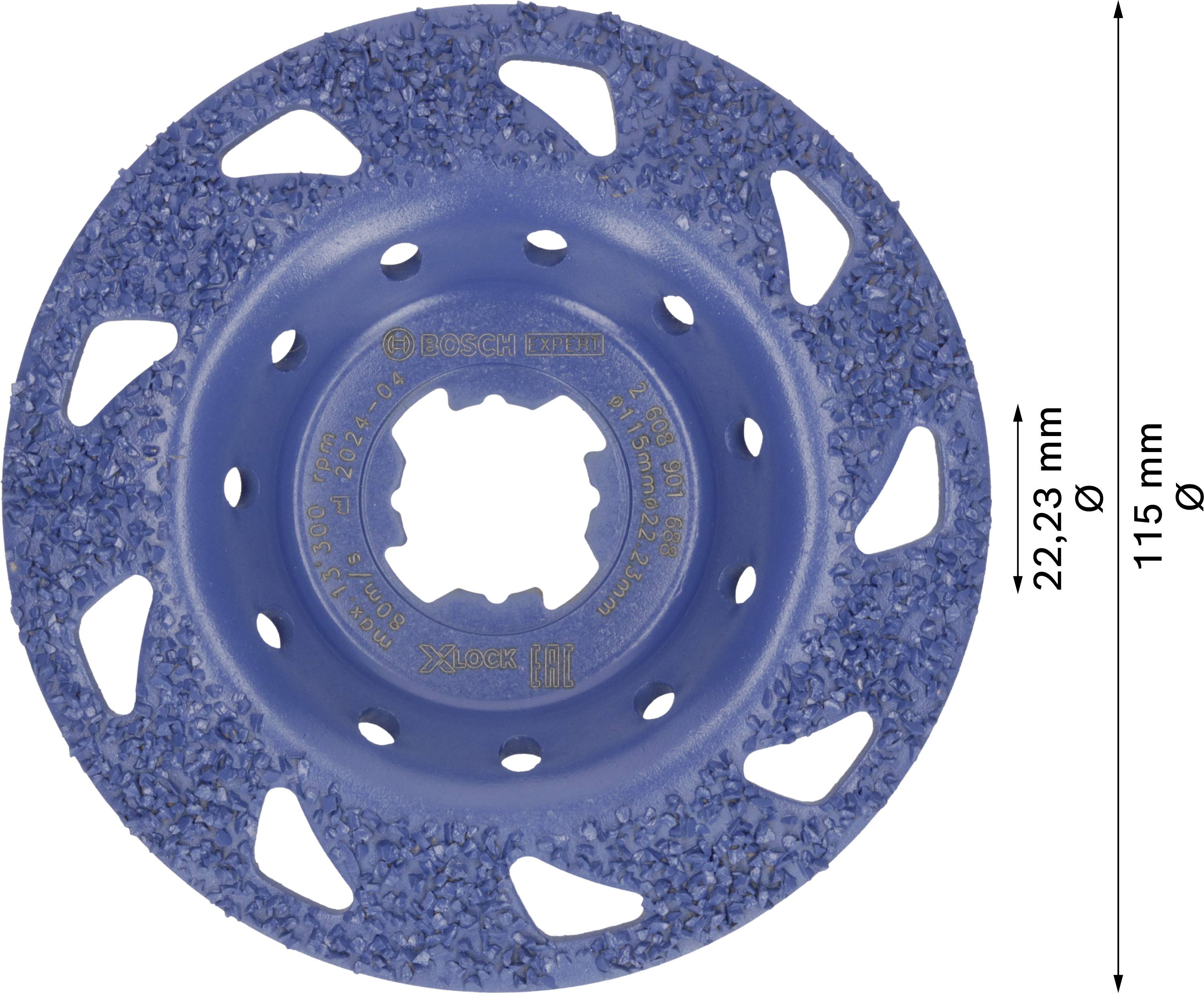 Blauer Lamellenschleifteller mit mehreren Öffnungen und grober Oberfläche, Durchmesser 115 mm. Geeignet für Schleifarbeiten und Metallverarbeitung.