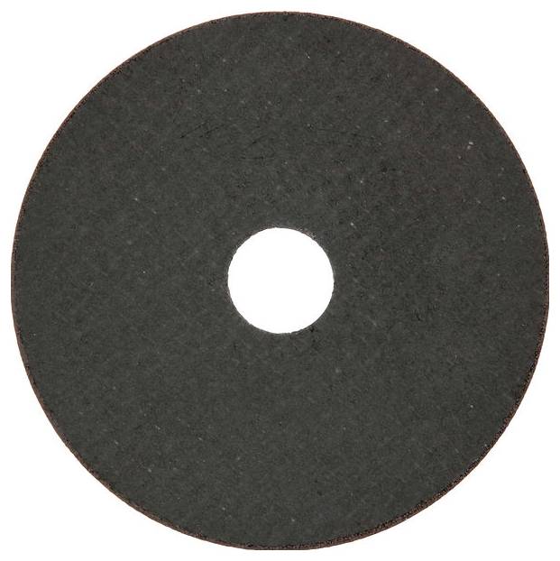 Ein schwarzer, runder Trennschleifscheibe mit einem Loch in der Mitte, typischerweise für Metallbearbeitung verwendet.