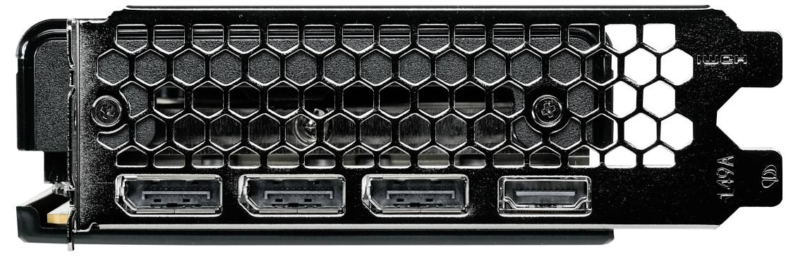 Eine Grafikkarte mit drei HDMI-Anschlüssen und einem Lüftungsgitter zur Kühlung. Geeignet für den Anschluss mehrerer Displays.