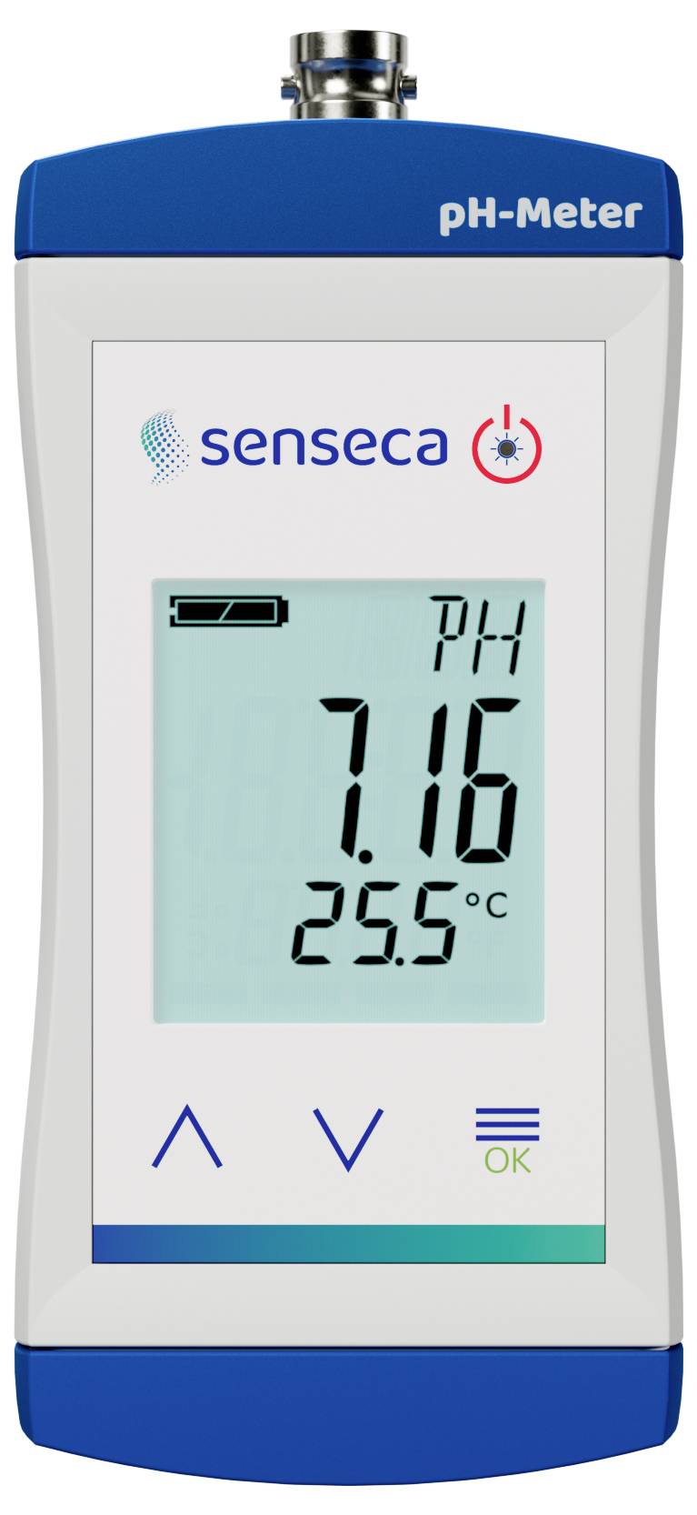 Ein digitales pH-Meter mit einem Display, das 