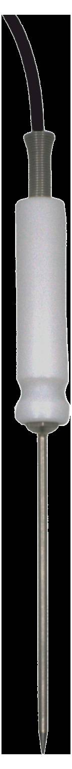 Ein weißer Keramikkondensator für chemische Prozesse, mit einem langen, dünnen Metallstab darunter und einem schwarzen Kabel oben.