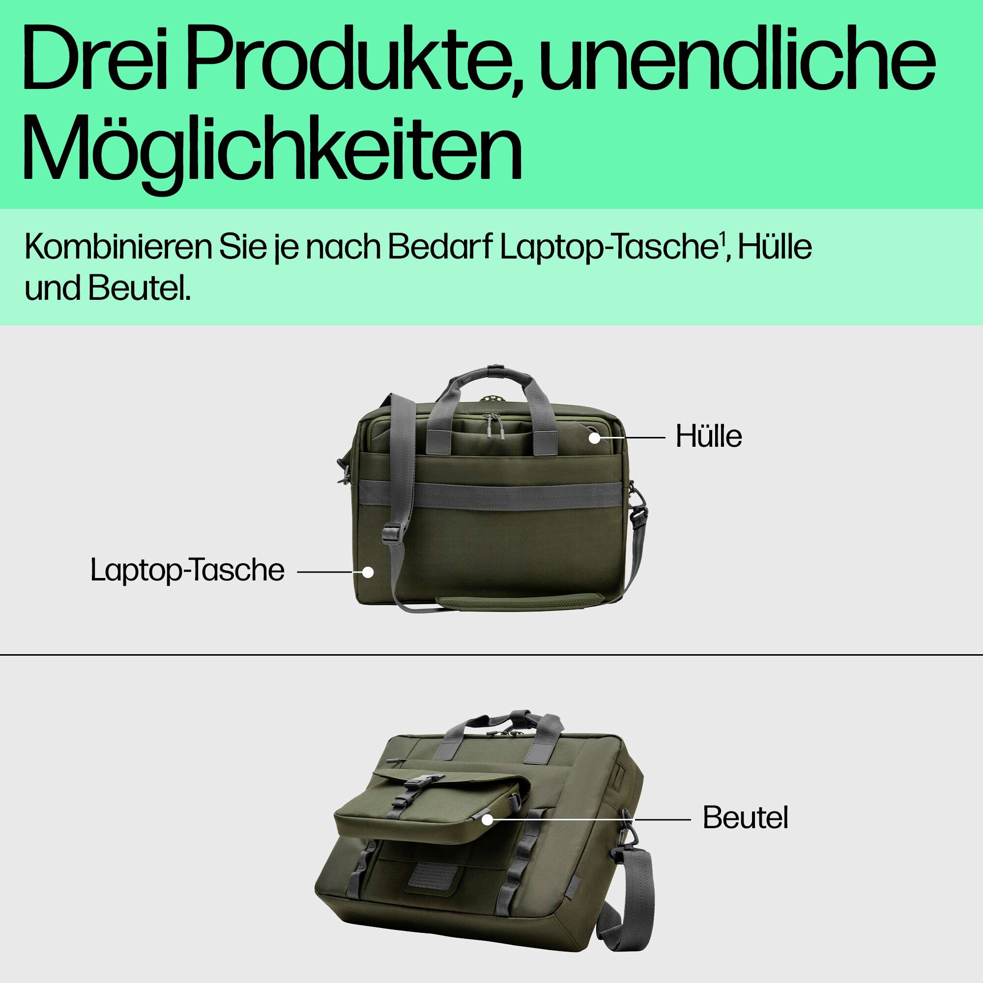 HP Notebook Tasche 9J4C2AA Passend für maximal: 39,6cm (15,6") Grün, Grau
