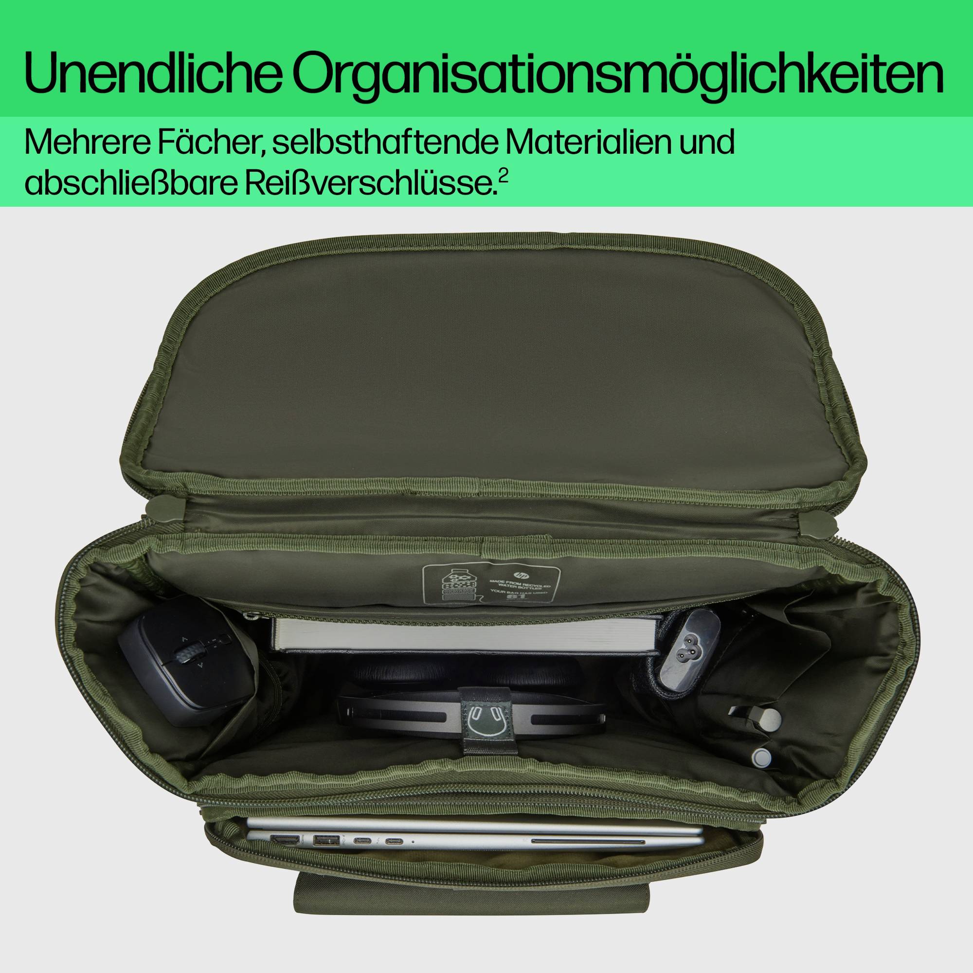 HP Notebook Rucksack 9J4C1AA Passend für maximal: 39,6cm (15,6") Grün, Grau