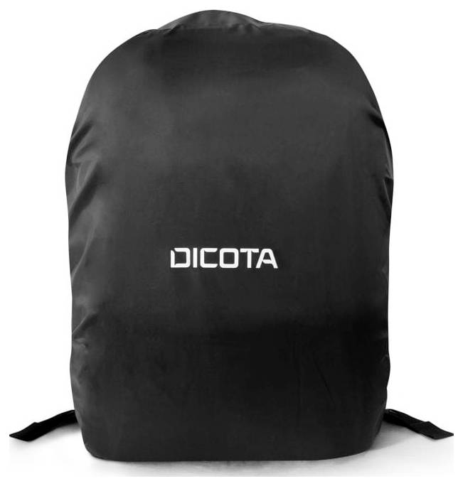 Ein schwarzer Rucksack mit dem weißen Logo 'DICOTA' in der Mitte. Schlichtes, modernes Design.