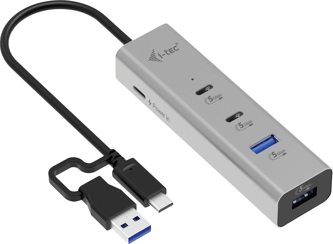 i-tec CAHUBMETAL2A2CPD 4 Port USB-Kombi-Hub Silber
