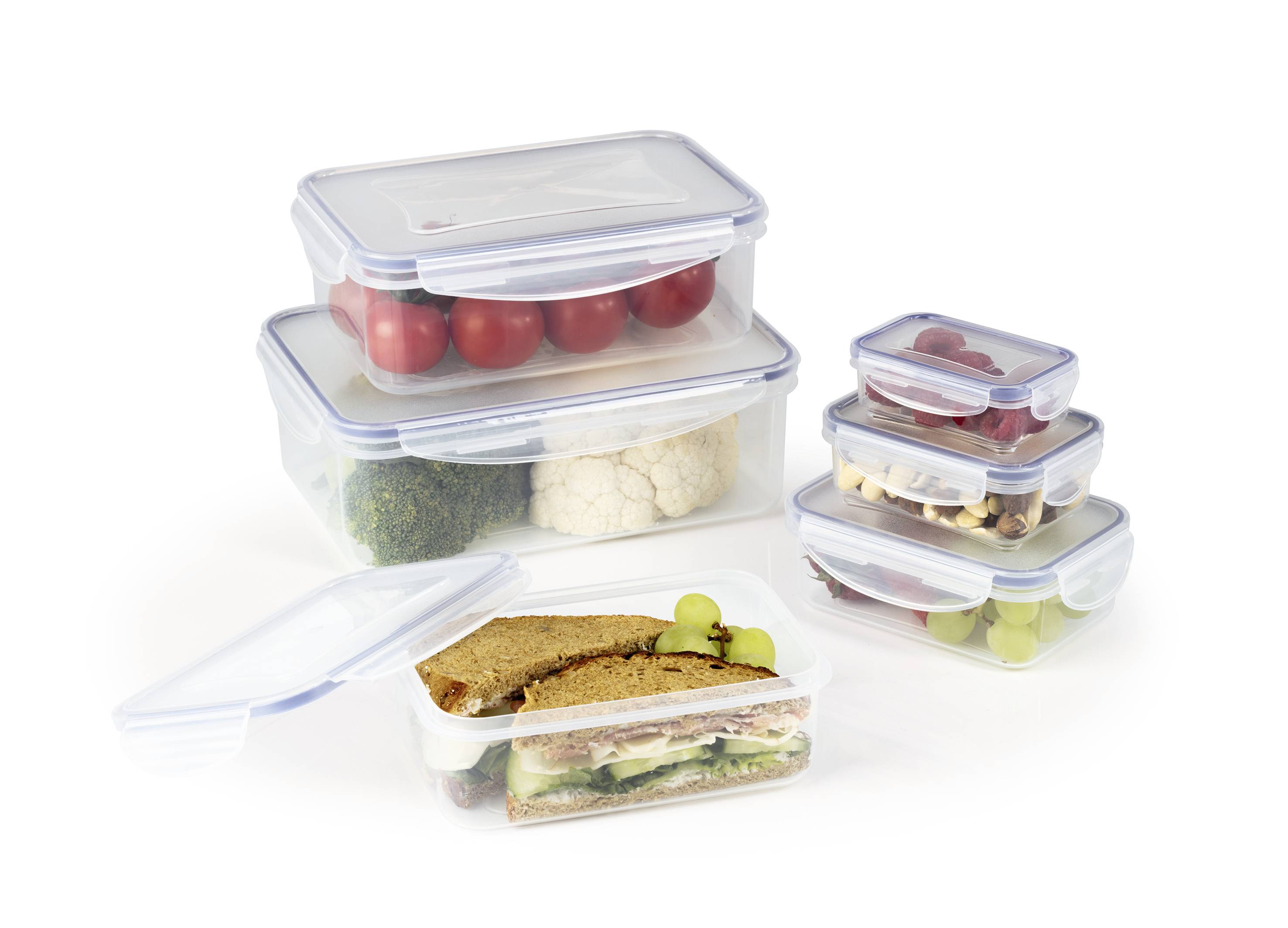 GourmetMaxx Aufbewahrungsbehälter 6er Set PP, Silikon Transparent, Blau 14943