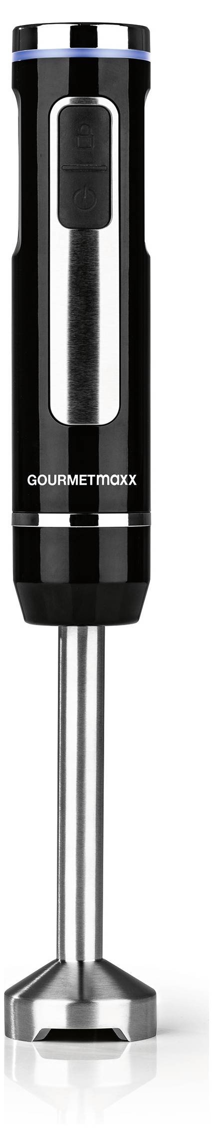 GourmetMaxx Stabmixer 200W akkubetrieben, mit Zerkleinereraufsatz, Schneebesenaufsatz, inkl. Mixaufsatz Schwarz, Silber