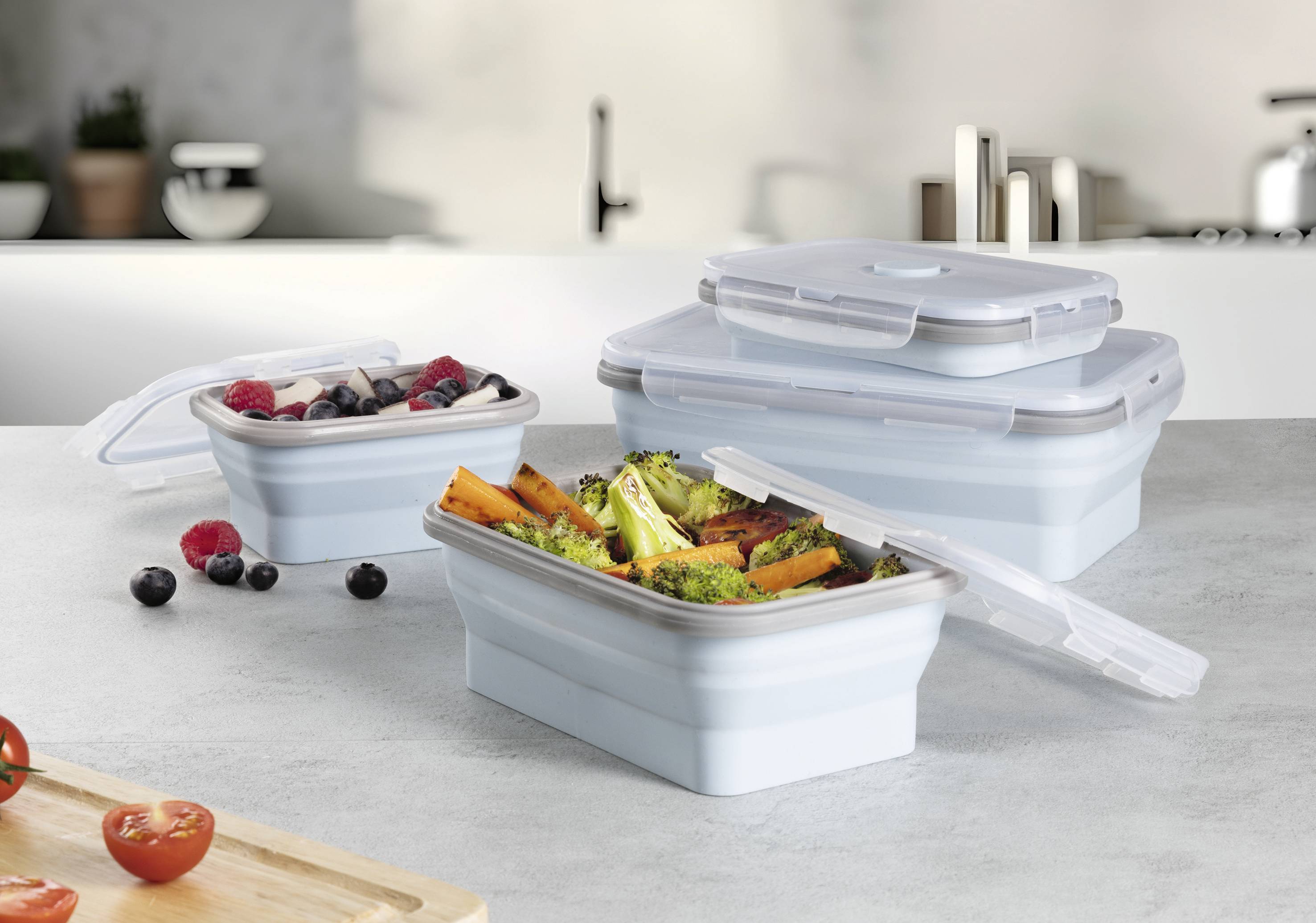 GourmetMaxx Aufbewahrungsbehälter 4er Set Silikon Hellblau 15096