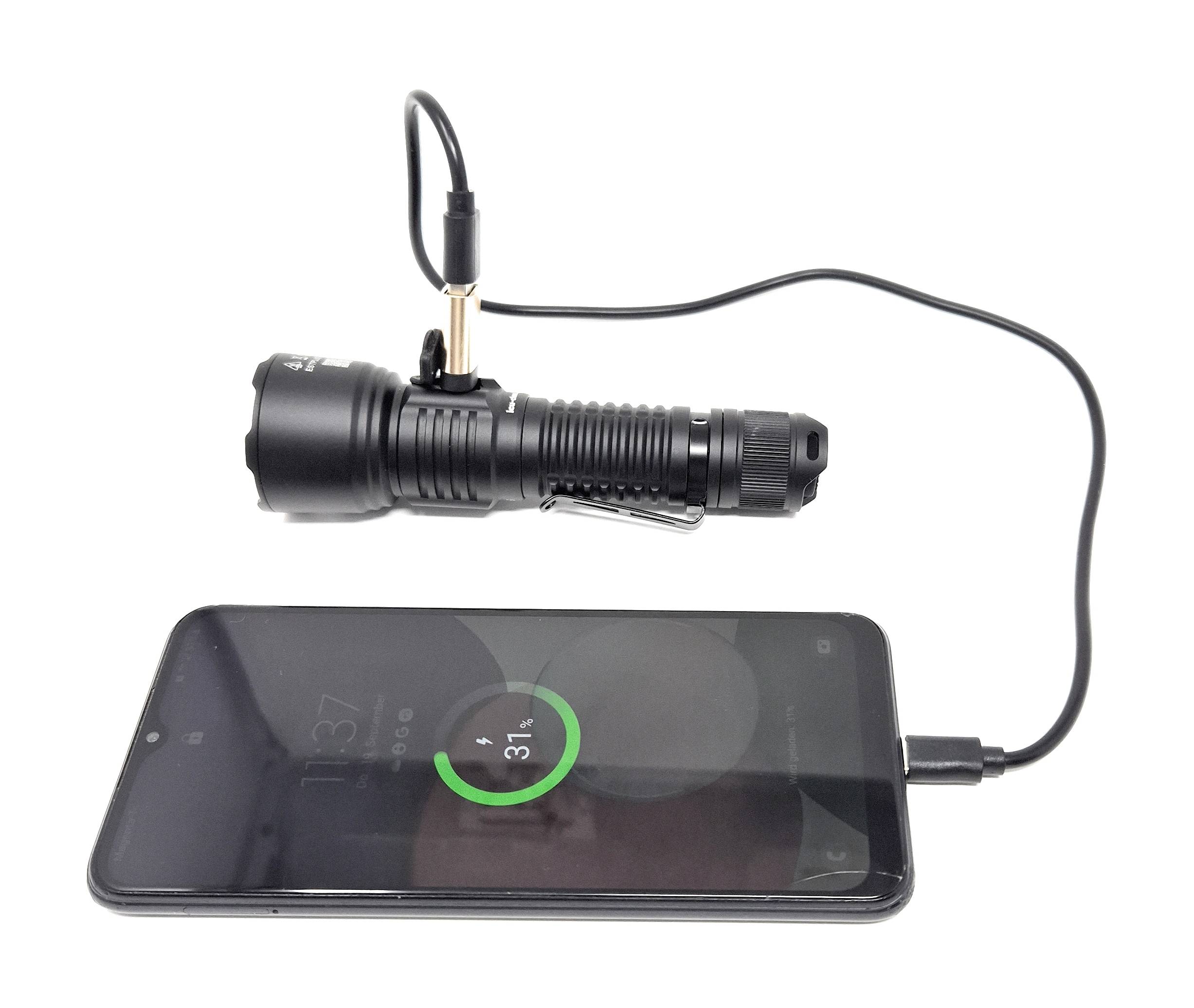 ICU Luminator LED Taschenlampe Große Reichweite, IP68 (wasserdicht), mit USB-Schnittstelle Li-Ionen Akkus 1600lm 120g