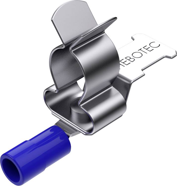 Metallclip mit blauer Kappe, trägt den Schriftzug 'HEBOTEC'.