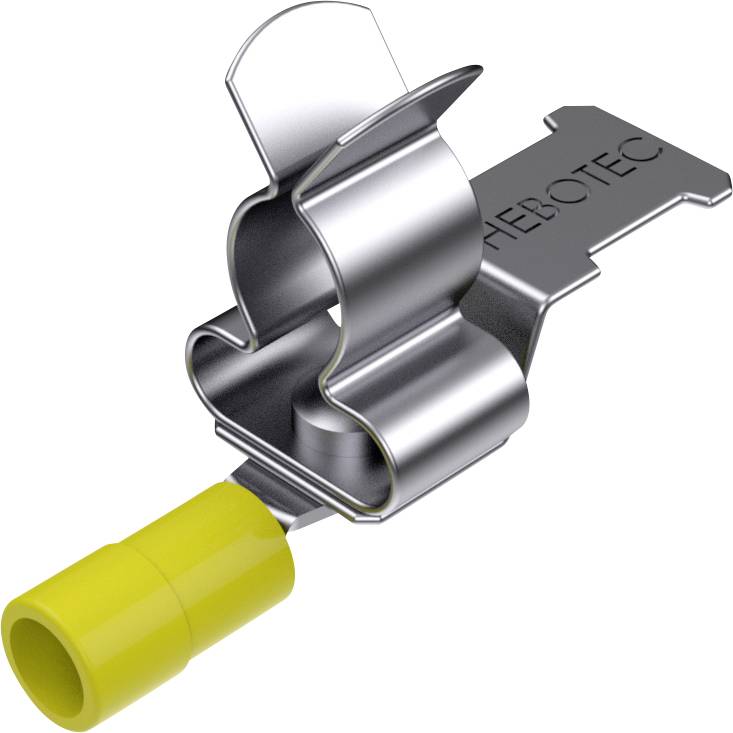 Unbestimmbares metallisches Bauteil mit gelbem Anschluss.