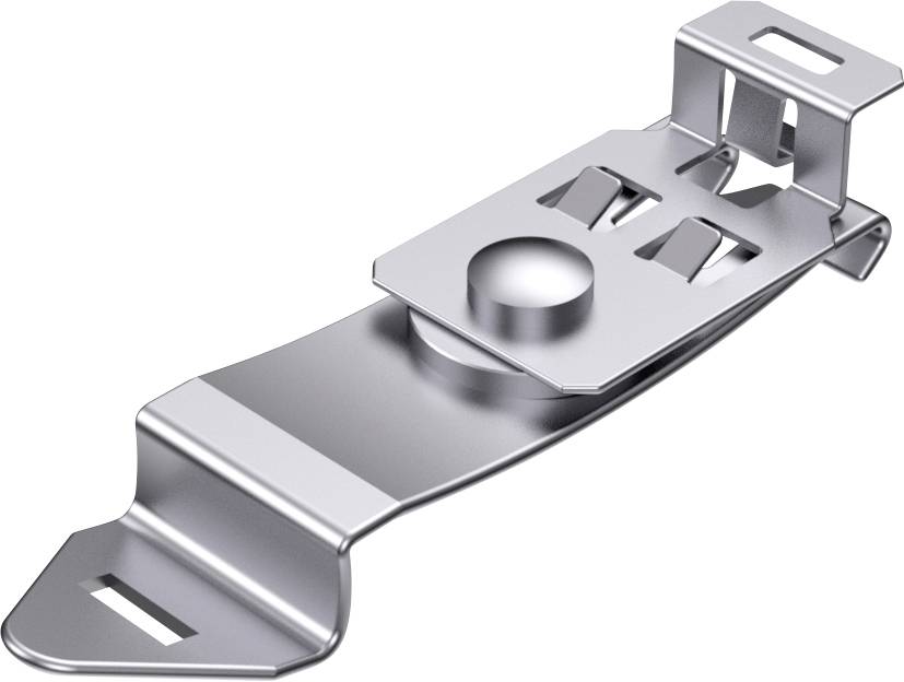 Metallklammer aus Edelstahl mit gebogenem Design, geeignet zur Befestigung oder Montage von Objekten.