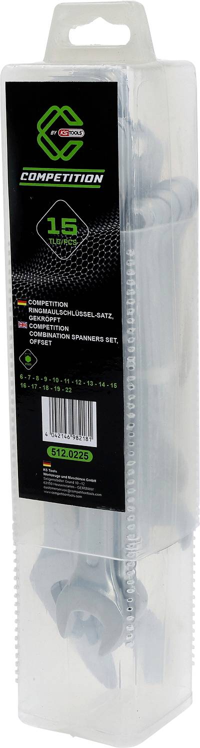 KS Tools 512.0225 512.0225 COMPETITION Ringmaulschlüssel-Satz, gekröpft Ring-Maulschlüssel-Satz 15