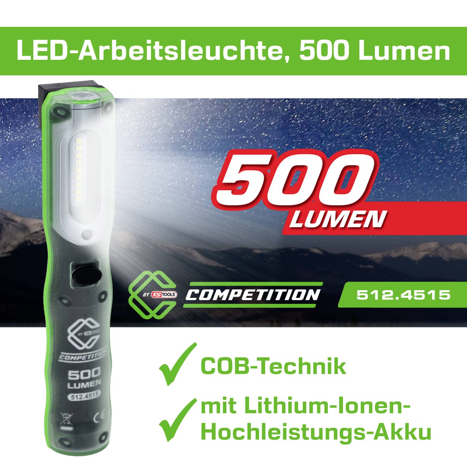 KS Tools 512.4515 COMPETITION LED-Arbeitsleuchte 500 Lumen 2021 Energieeffizienzklasse n.rel