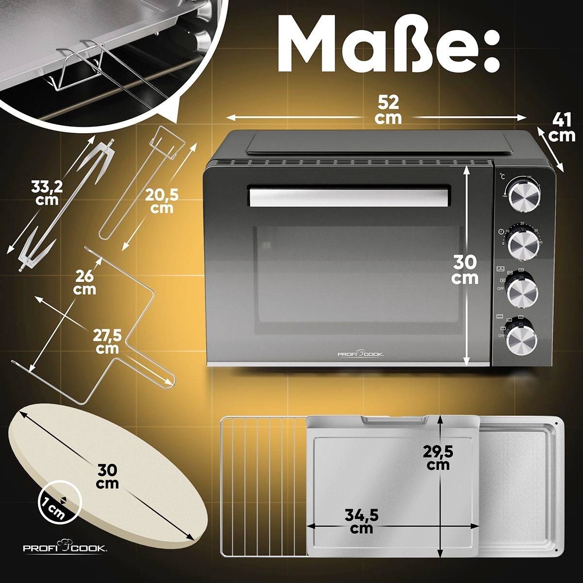 Profi Cook PC-MBG 1277 Minibackofen Multifunktion, Sichtfenster, Umluft-Funktion, stufenloser Temperaturregler