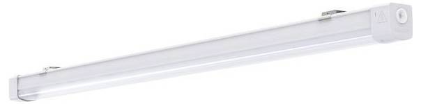 Eine lange, schlanke LED-Leuchtstoffröhre mit weißen Endkappen, geeignet zur Beleuchtung in Büros oder Werkstätten.