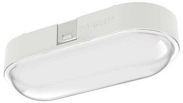 Weiße, ovale Deckenleuchte mit integriertem Schalter, geeignet für Innenräume.