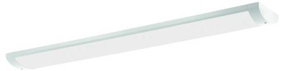 Längliche, moderne Deckenleuchte mit schlichtem Design, geeignet für Büros oder Wohnräume. Weiße Oberfläche mit transparentem Rand.