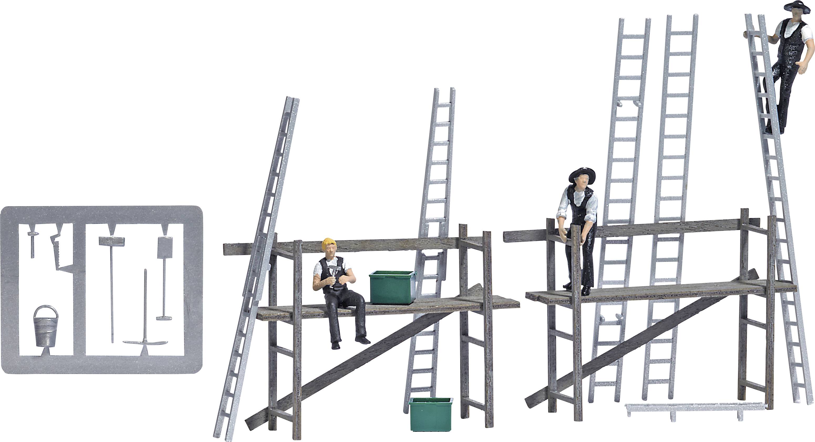 Busch H0 Action Set Zimmermänner mit Gerüst Bausatz