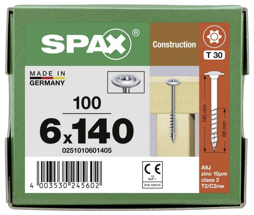 SPAX 0251010601405 Holzschraube 6 mm 140 mm T-STAR plus Stahl WIROX 100 St.
