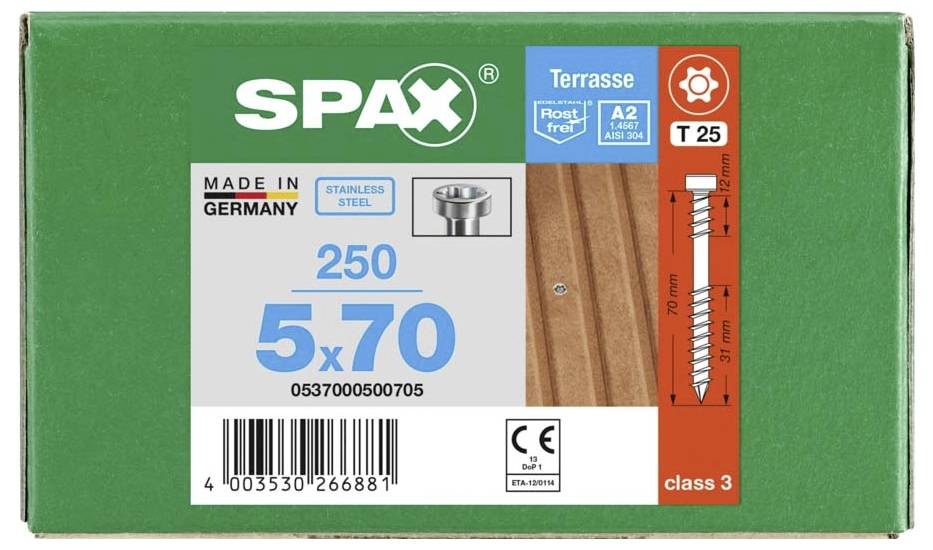 SPAX 0537000500705 Holzschraube 5mm 70mm T-STAR plus Edelstahl A2 250St.