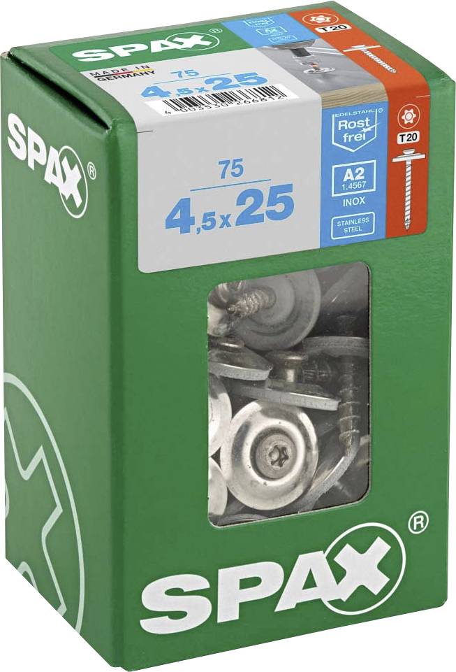 SPAX 4577000450257 Spenglerschraube 4.5 mm 25 mm T-STAR plus Edelstahl A2 75 St.