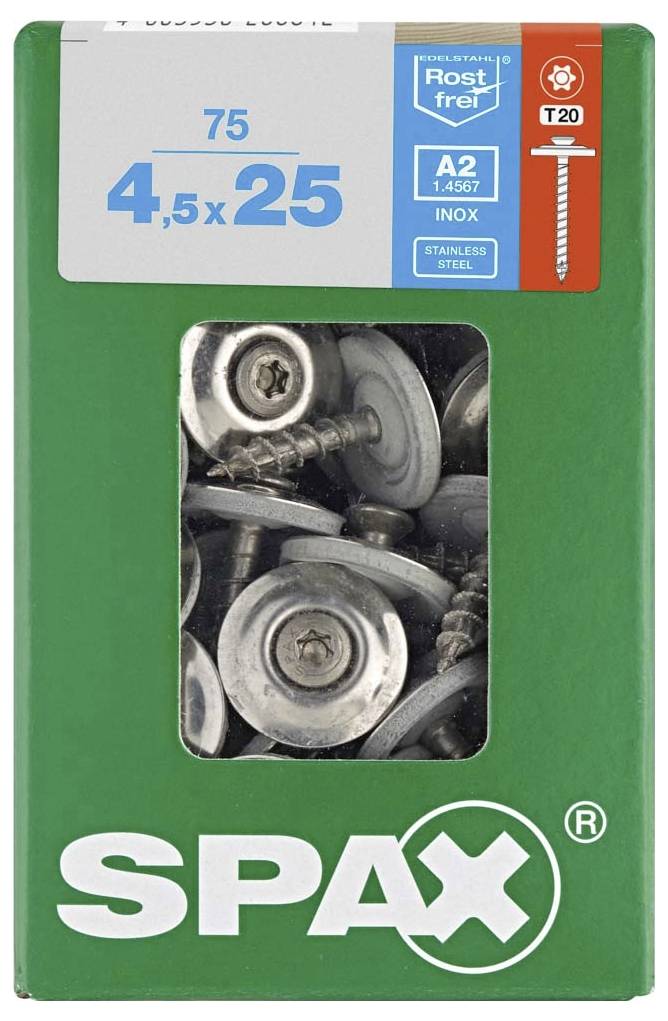 SPAX 4577000450257 Spenglerschraube 4.5 mm 25 mm T-STAR plus Edelstahl A2 75 St.