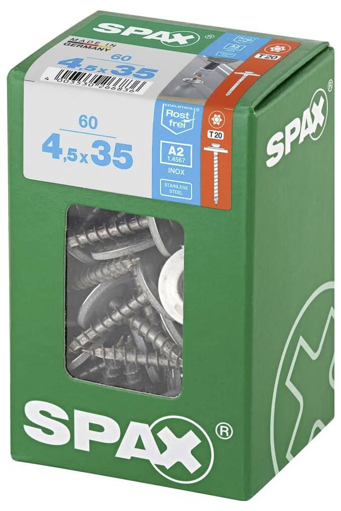 SPAX 4577000450357 Spenglerschraube 4.5mm 35mm T-STAR plus Edelstahl A2 60St.