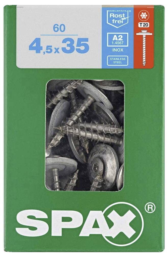 SPAX 4577000450357 Spenglerschraube 4.5 mm 35 mm T-STAR plus Edelstahl A2 60 St.