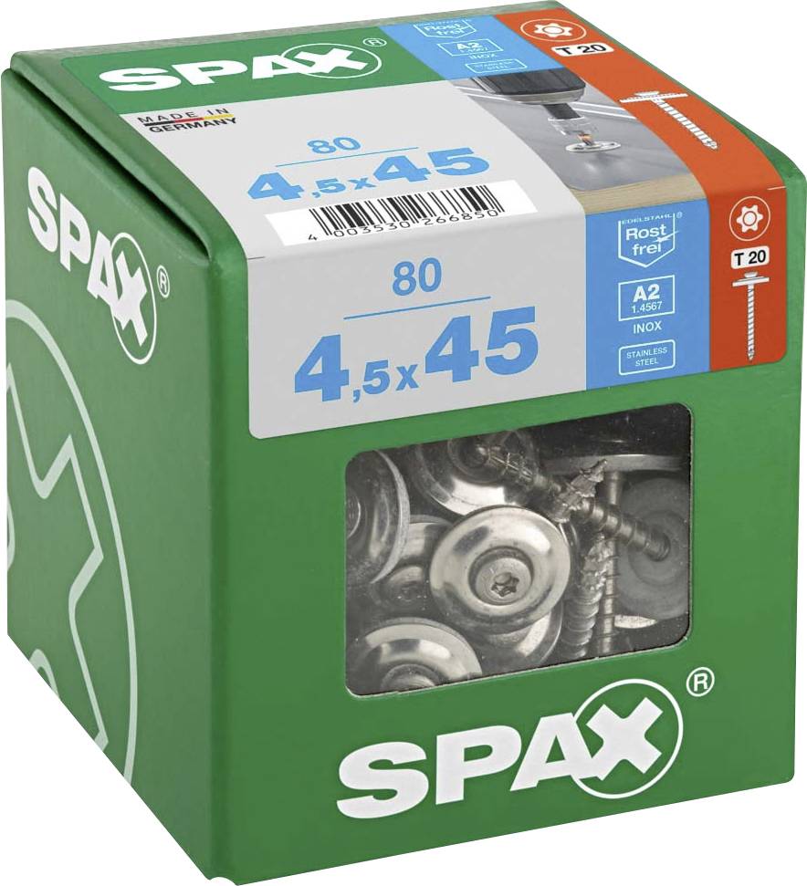 SPAX 4577000450456 Spenglerschraube 4.5 mm 45 mm T-STAR plus Edelstahl A2 80 St.