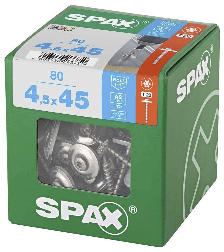 SPAX 4577000450456 Spenglerschraube 4.5mm 45mm T-STAR plus Edelstahl A2 80St.
