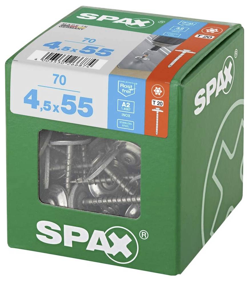 SPAX 4577000450556 Spenglerschraube 4.5 mm 55 mm T-STAR plus Edelstahl A2 70 St.