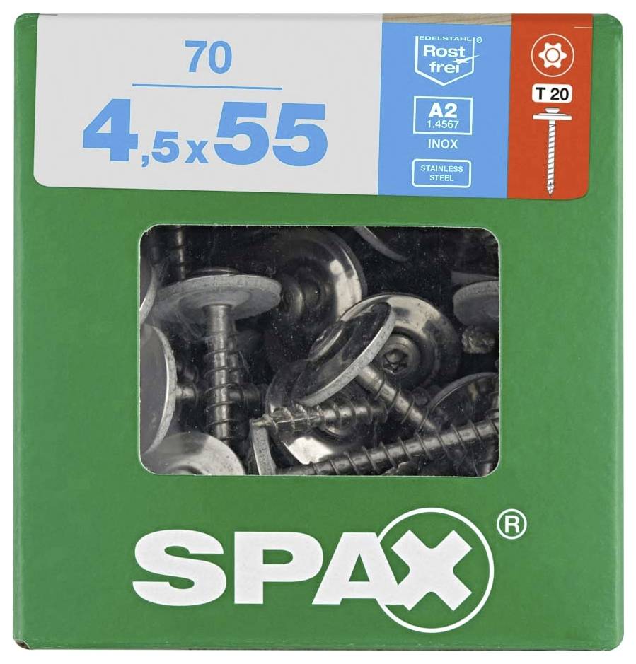 SPAX 4577000450556 Spenglerschraube 4.5mm 55mm T-STAR plus Edelstahl A2 70St.