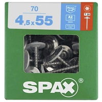 SPAX 4577000450556 Spenglerschraube 4.5mm 55mm T-STAR plus Edelstahl A2 70St. SPAX 4577000450556 Spenglerschraube 4.5mm 55mm T-STAR plus Edelstahl A2 70St.