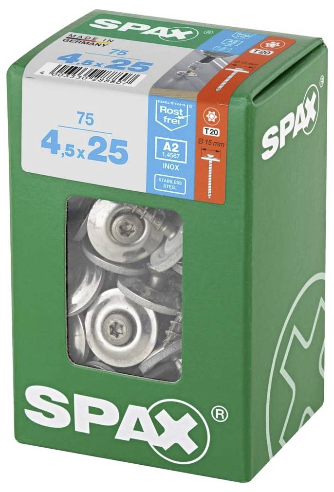 SPAX 4587000450257 Spenglerschraube 4.5mm 25mm T-STAR plus Edelstahl A2 75St.
