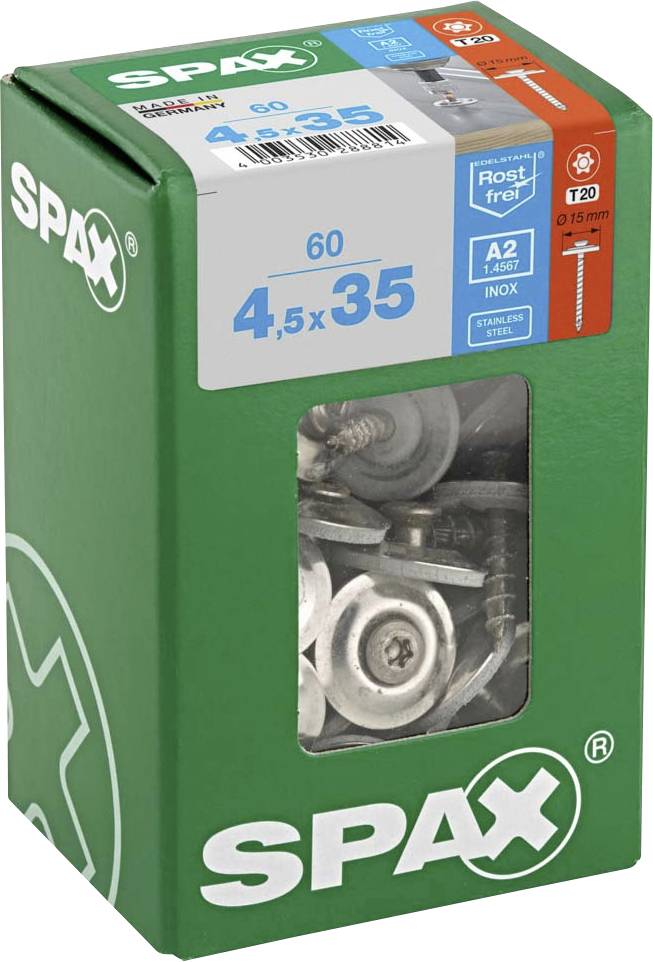 SPAX 4587000450357 Spenglerschraube 4.5 mm 35 mm T-STAR plus Edelstahl A2 60 St.