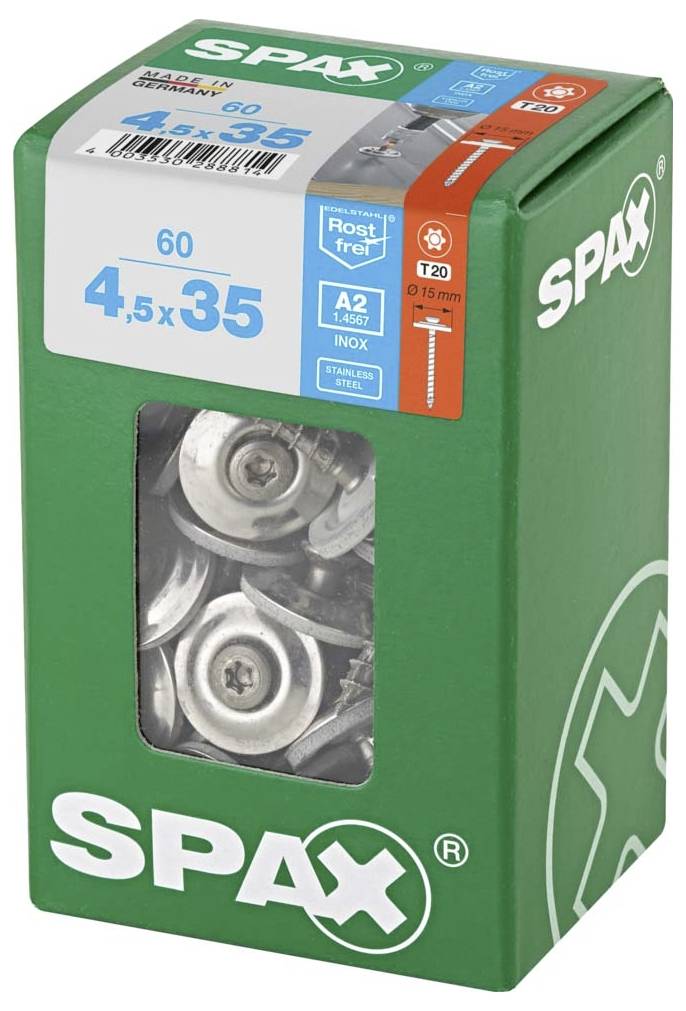 SPAX 4587000450357 Spenglerschraube 4.5 mm 35 mm T-STAR plus Edelstahl A2 60 St.