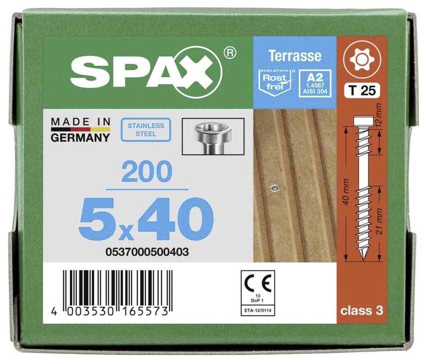 SPAX 0537000500403 Holzschraube 5mm 40mm T-STAR plus Edelstahl A2 200St.